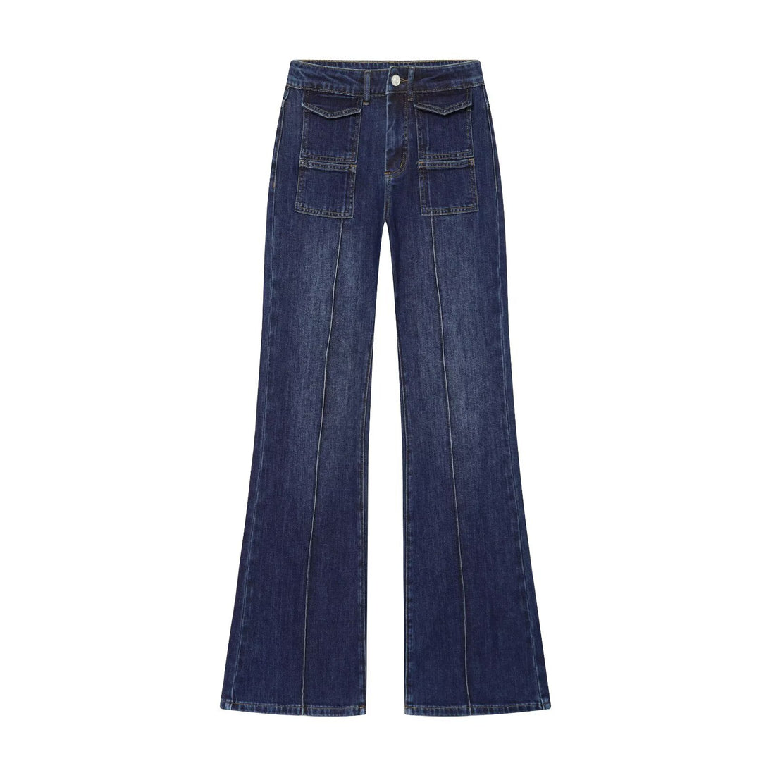 Damen Highwaist-Jeans mit weitem Bein, aufgesetzten Taschen und Mittelnaht Shop Nory