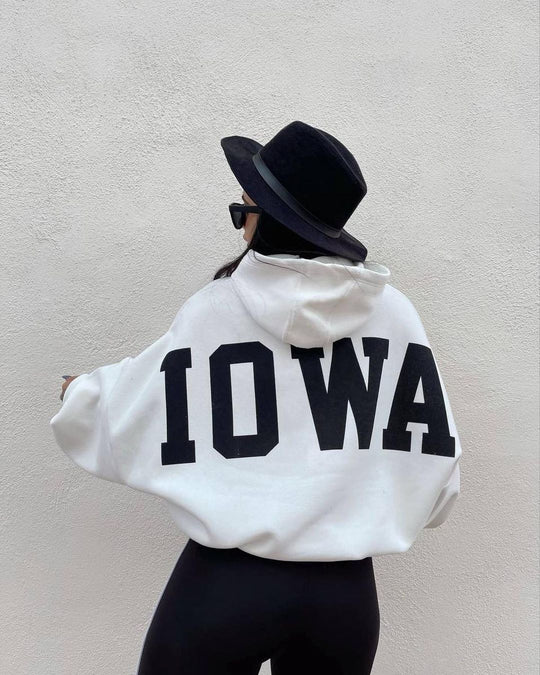 Damen Oversized Cropped Hoodie mit großem Lettering, Kapuze und relaxed Fit Shop Nory