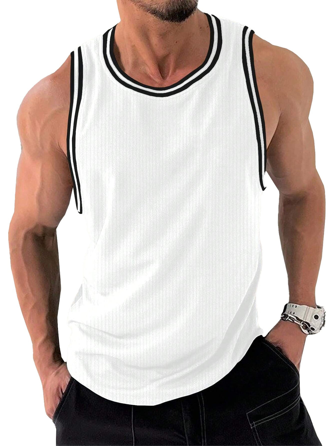 Herren Sportliches ärmelloses Tanktop mit atmungsaktivem Material und modernem Rippendesign