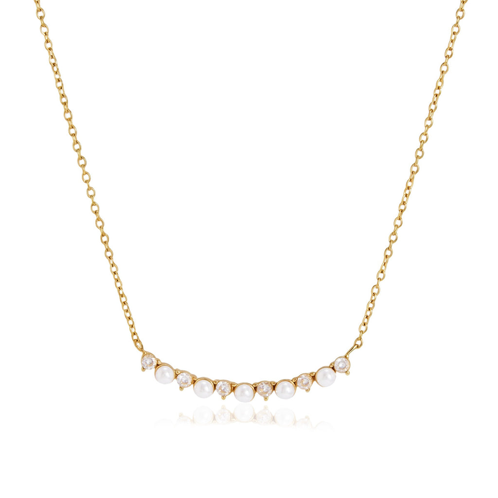 Damen Halskette mit eleganten Zirkonia und Perlenakzenten Shop Nory