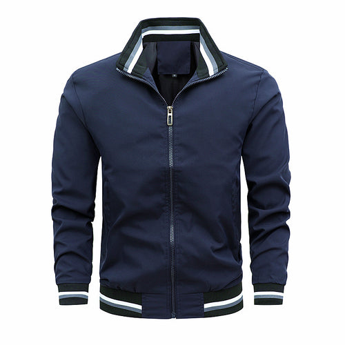 Herren Lässige Bomberjacke aus windabweisendem Nylon mit gestreiften Rippbündchen und Stehkragen Shop Nory