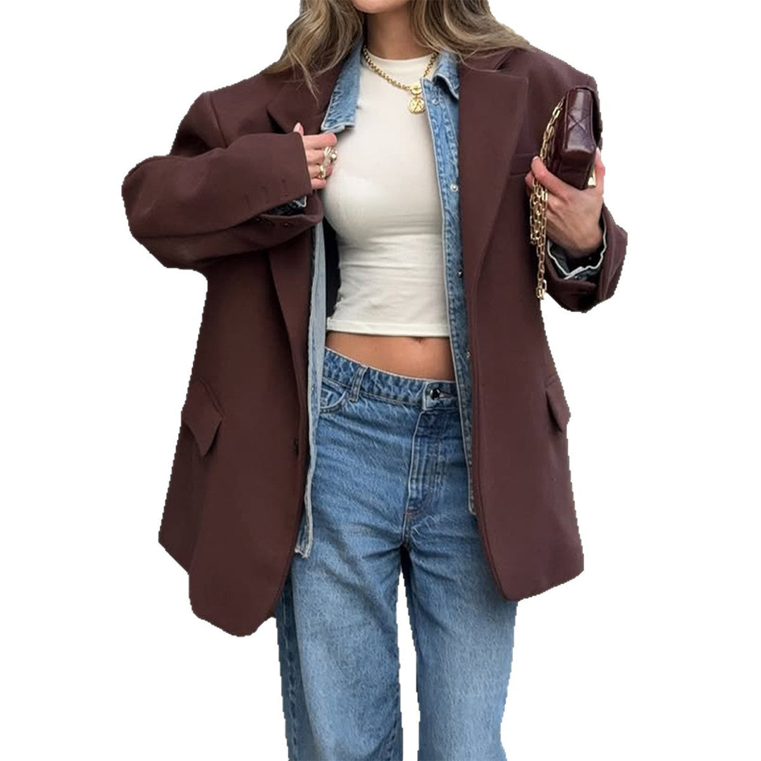Damen nan oversized Longblazer mit kastigem Schnitt, Reverskragen, gefütterten Pattentaschen und strukturierter Wollmischung Shop Nory