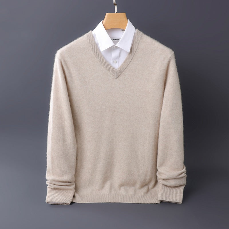 Herren Feiner V-Ausschnitt-Pullover aus Merino-Kaschmir-Mix mit gerippten Bündchen Shop Nory