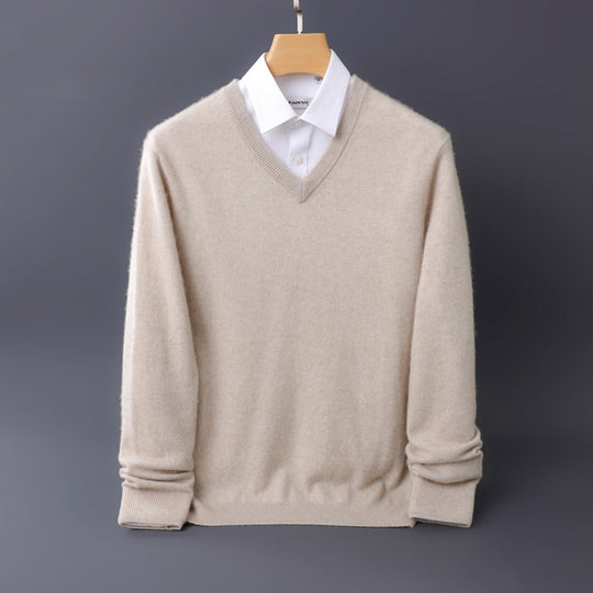 Herren Feiner V-Ausschnitt-Pullover aus Merino-Kaschmir-Mix mit gerippten Bündchen Shop Nory