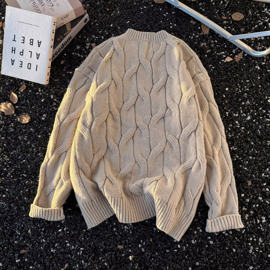 Damen Grobgestrickter Oversize-Zopfmuster-Strickpullover mit verkürztem Saum Shop Nory