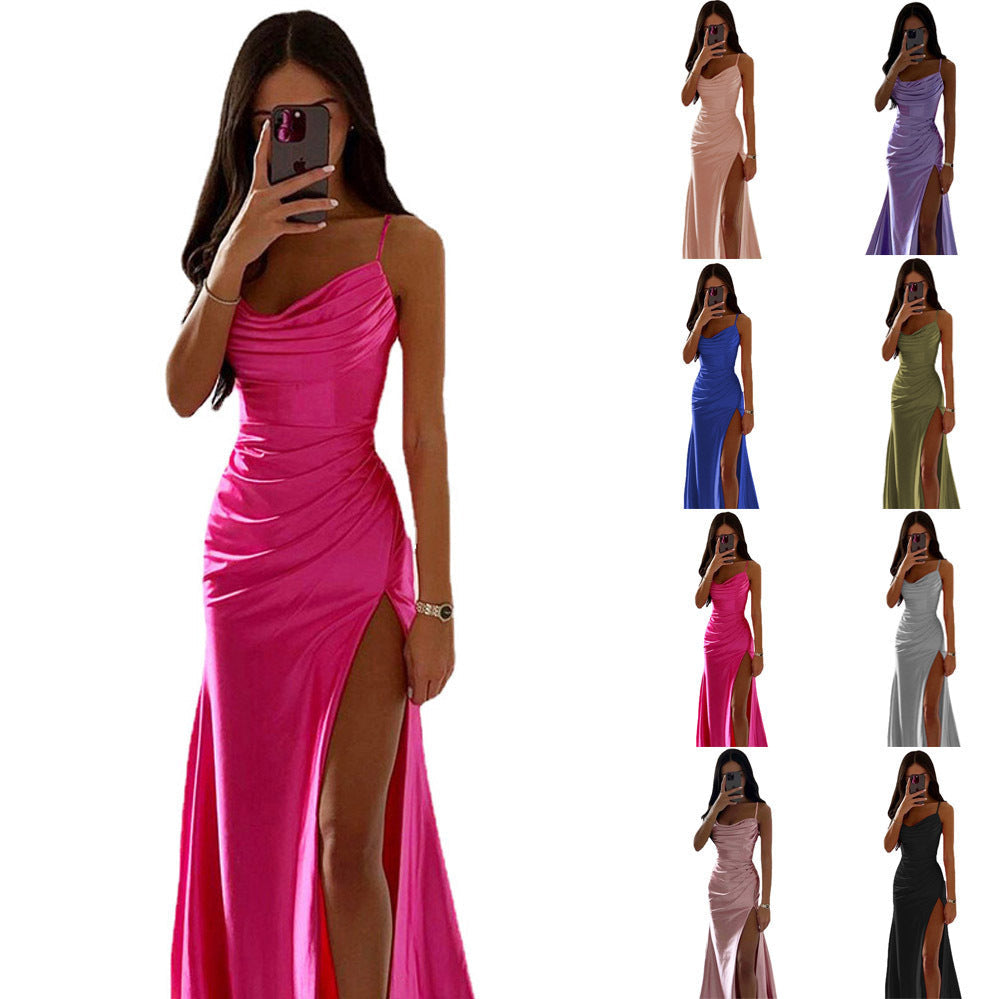 Damen Elegantes Abendkleid mit Raffungen und hohem Split