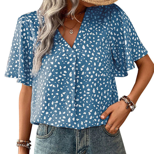 Damen V-Ausschnitt T-Shirt mit Leopardenmuster und fließendem Schnitt