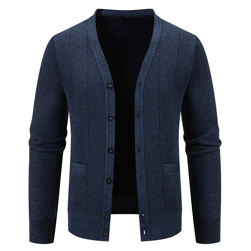 Herren Strukturierter Feinstrick-Cardigan mit Chevron‑Muster, V‑Ausschnitt und Eingrifftaschen Shop Nory