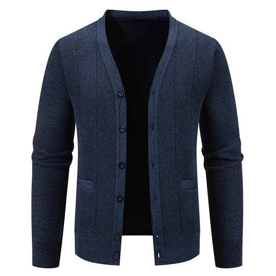 Herren Strukturierter Feinstrick-Cardigan mit Chevron‑Muster, V‑Ausschnitt und Eingrifftaschen Shop Nory
