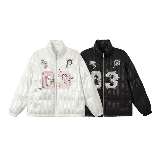 Damen Boxy gesteppte Satin‑Pufferjacke mit floralem Stickdetail Shop Nory