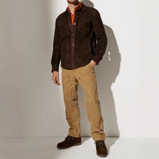 Herren Wildlederjacke im modernen Schnitt mit praktischen Taschen Shopnory
