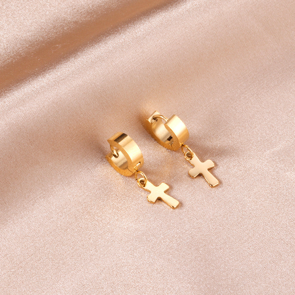 Damen Hängende Kreuz Ohrringe aus edelstahl mit goldplattierter Oberfläche Shop Nory