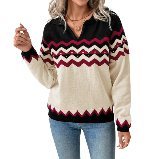 Damen Chic und bequemer Pullover mit Zickzack-Muster Shop Nory