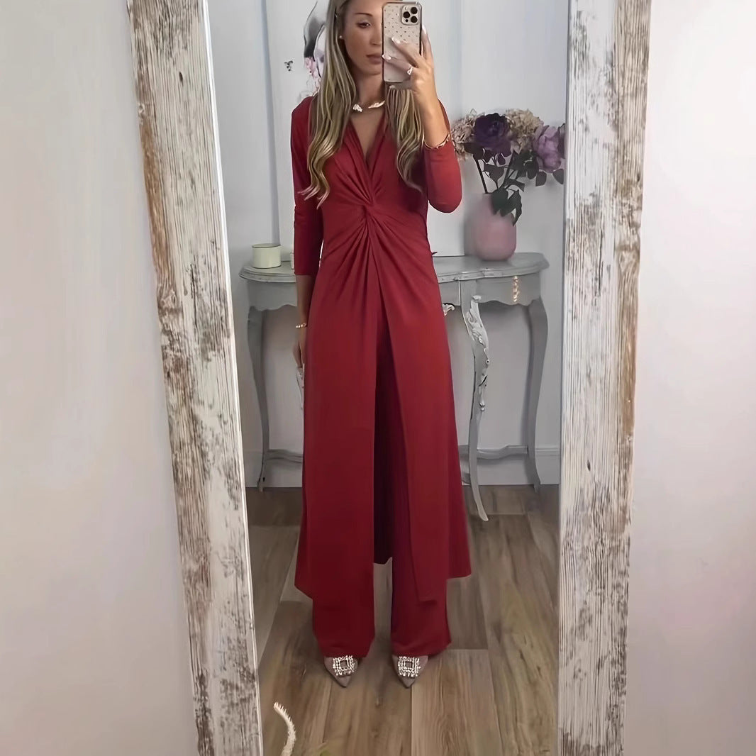 Damen Maxikleid mit V-Ausschnitt, Knotendetail und Animal-Print Shop Nory