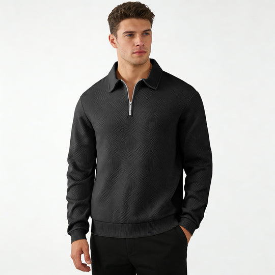 Herren Strukturierter Halbzip-Pullover mit Kragen und Rippbündchen Shop Nory
