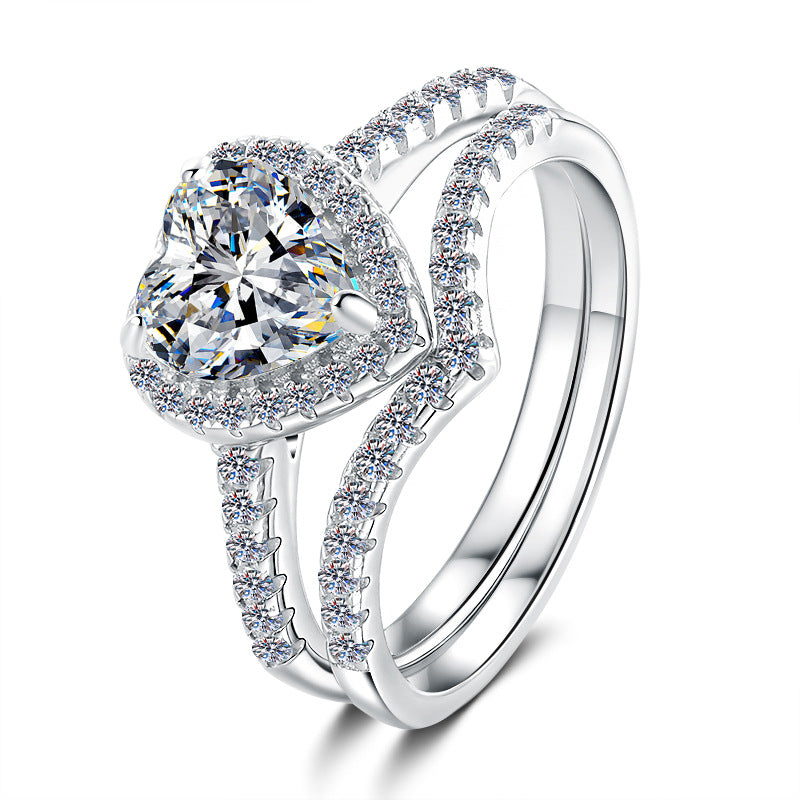 Damen Verlobungsring mit herzförmigem Zirkonia und zartem Doppelband Shop Nory