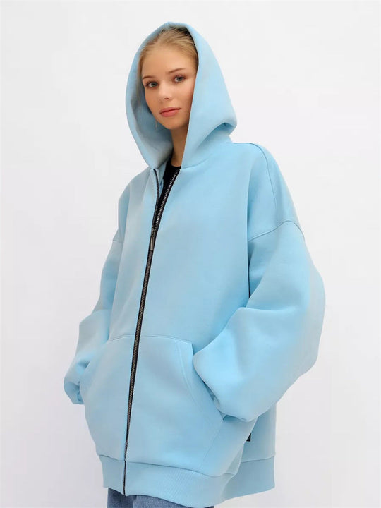 Damen lässiger Oversized Zip-Hoodie mit tiefen Taschen
