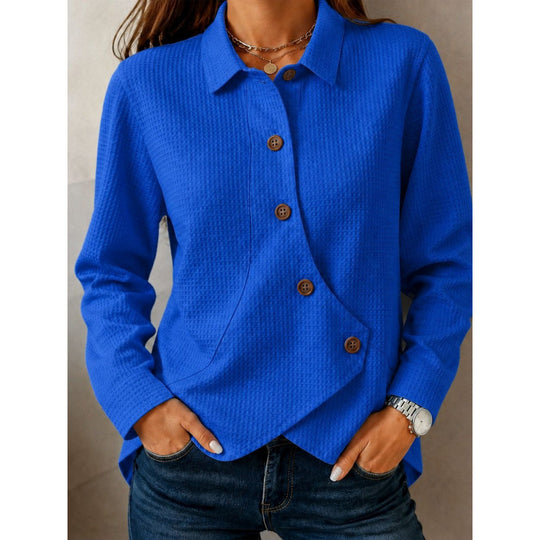 Damen strukturierte Waffel-Hemdjacke mit asymmetrischer Knopfleiste und Eingrifftasche Shop Nory