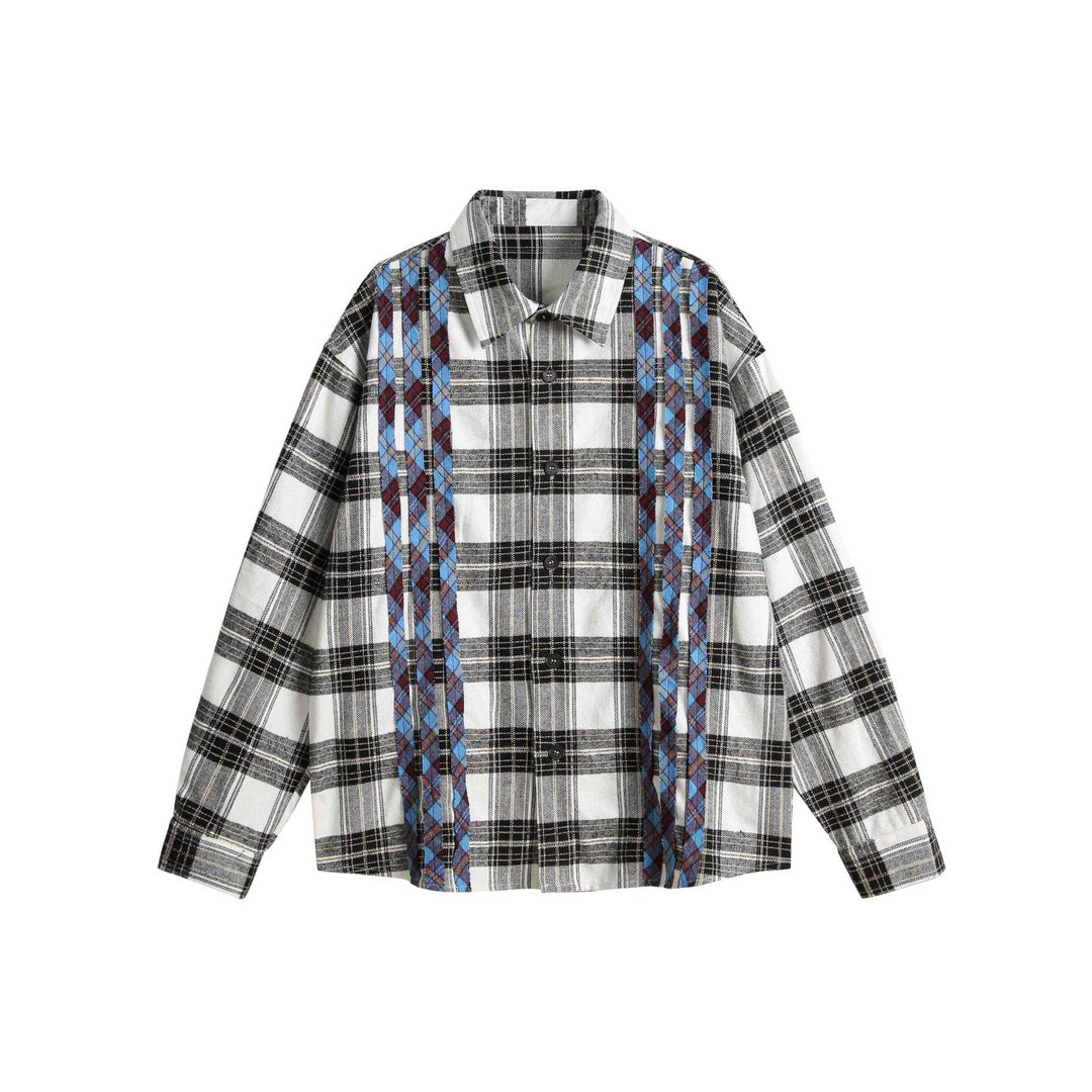 Unisex Oversize-Hemdjacke im Karo-Mix mit vertikaler Argyle-Stickerei Shop Nory