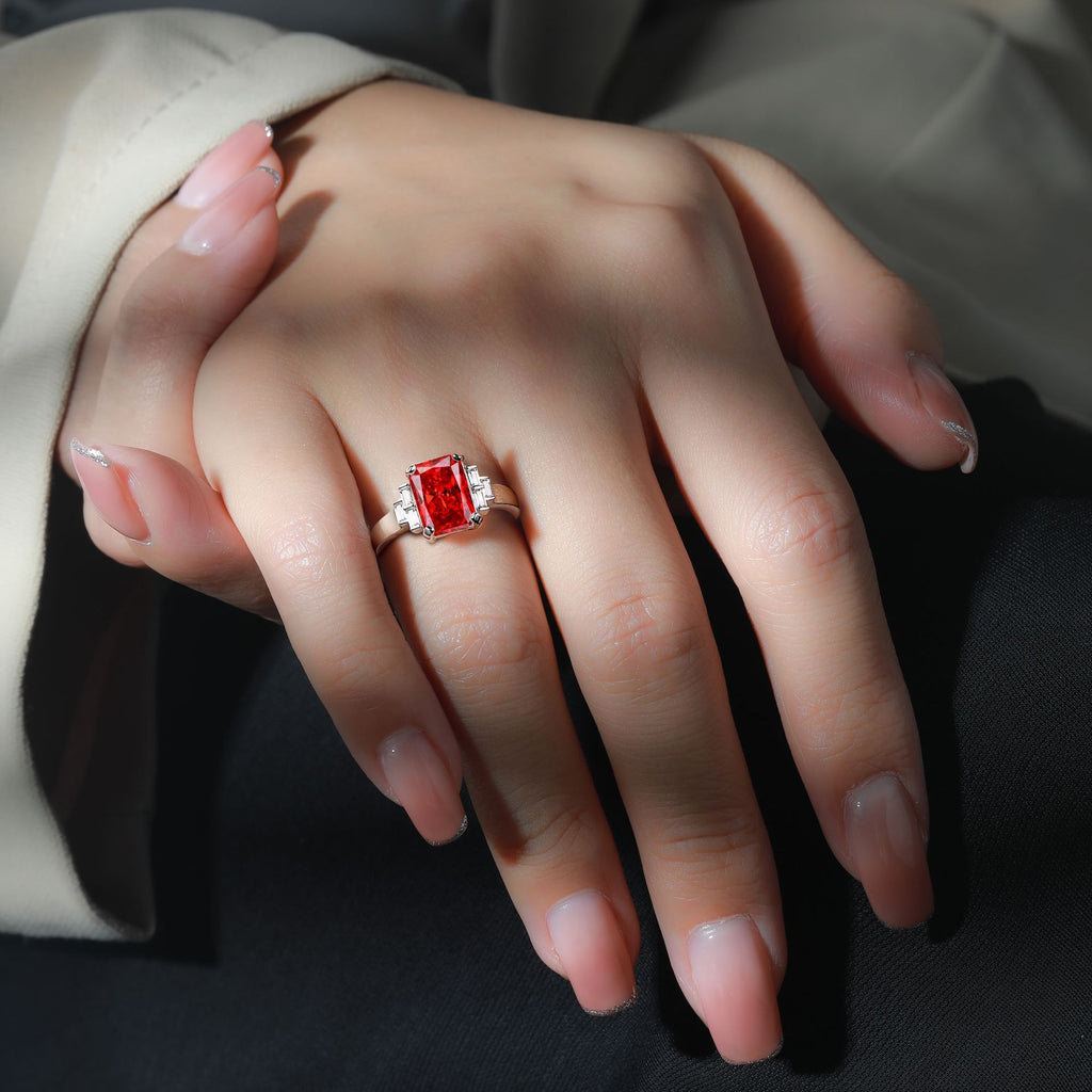 Damen Ring mit großem, rechteckigem Edelstein und funkelnden Akzenten Shop Nory