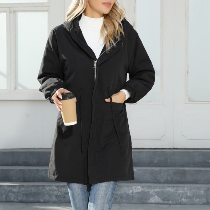 Damen Kapuzen-Midiparka mit Tunnelzug, Reißverschluss & elastischen Bündchen Shop Nory