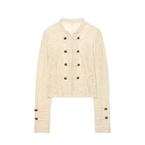 Damen Spitzenjacke mit Mandarinkragen und dekorativen Froschverschlüssen Shop Nory