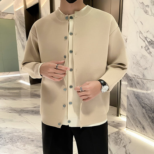 Herren Leichter Feinstrick-Cardigan mit Rundhals, Minimaler Optik und Kontrastknopfleiste Shop Nory