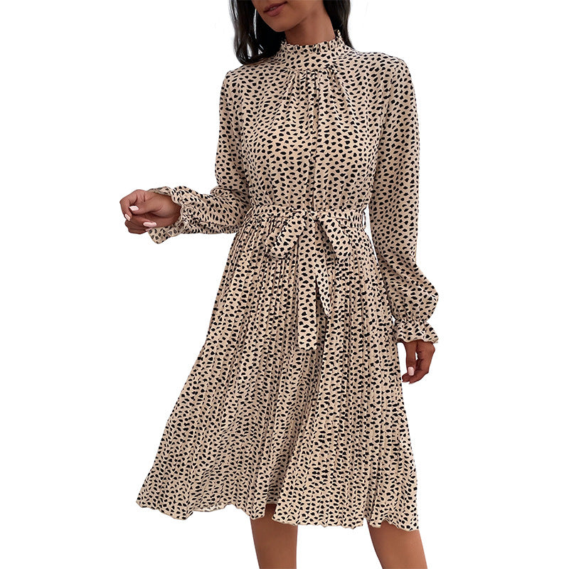Damen Midikleid mit Stehkragen, geraffter Passe und Bindegürtel Shop Nory