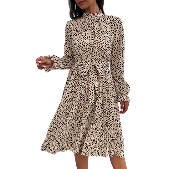 Damen Midikleid mit Stehkragen, geraffter Passe und Bindegürtel Shop Nory