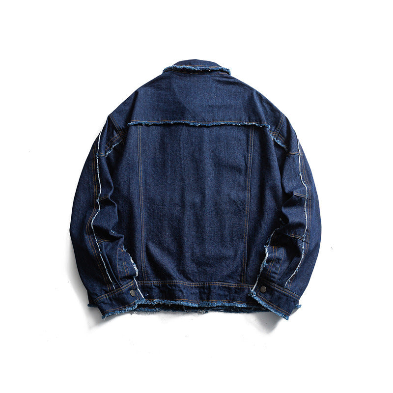 Herren Oversize Jeansjacke mit ausgefransten Kanten und großen Pattenstaschen Shop Nory