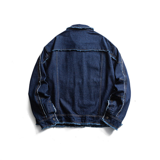 Herren Oversize Jeansjacke mit ausgefransten Kanten und großen Pattenstaschen Shop Nory