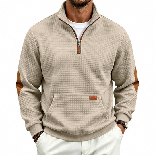 Herren Waffelstruktur-Fleecepullover mit Stehkragen, Kängurutasche und Kontrastbesatz Shop Nory