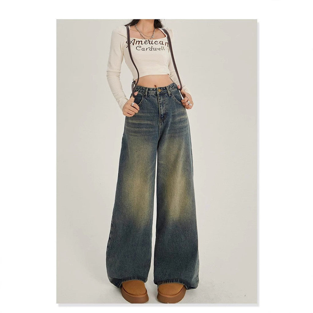 Damen Weite High-Waist Denim-Jeans im lässigen Stil