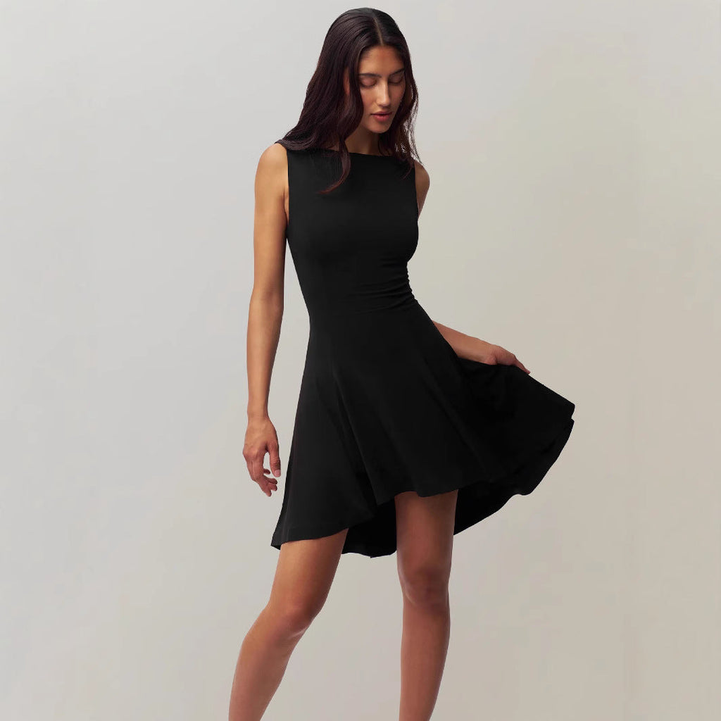 Damen elegantes Kleid mit asymmetrischem Saum und figurbetontem Design