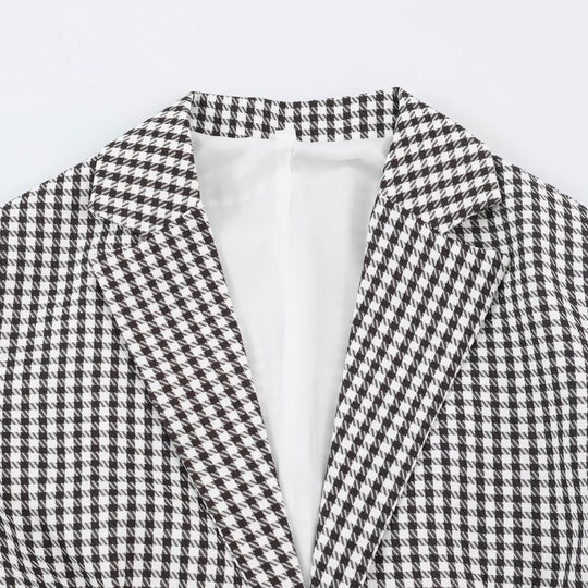 Damen Oversize-Blazer im Hahnentritt‑Muster mit Ballonärmeln und Pattentaschen Shop Nory