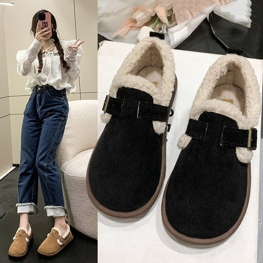 Damen Gefütterte Veloursimitat-Hausschuhe mit verstellbarem Schnallenriemen Shop Nory