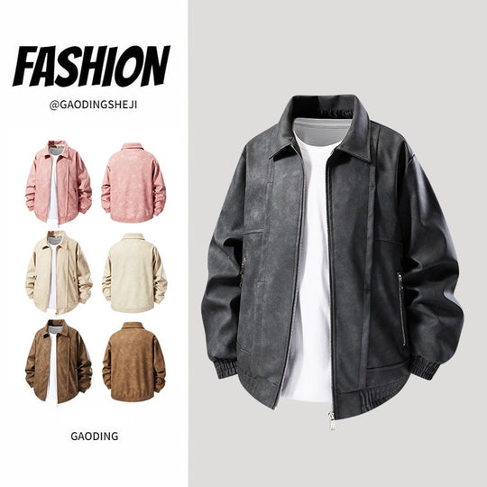 Herren Lässige Kunstlederjacke mit elastischen Bündchen Shop Nory