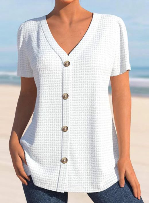 Damen Kurzarm-Bluse mit elegantem Knopfverschluss und strukturiertem Design