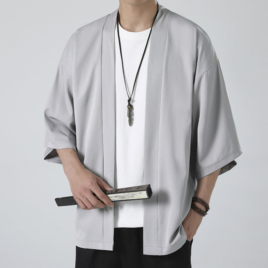 Herren kimonoartige Kurzjacke im Oversize-Stil mit offenem Schnitt und weichem Fall Shop Nory