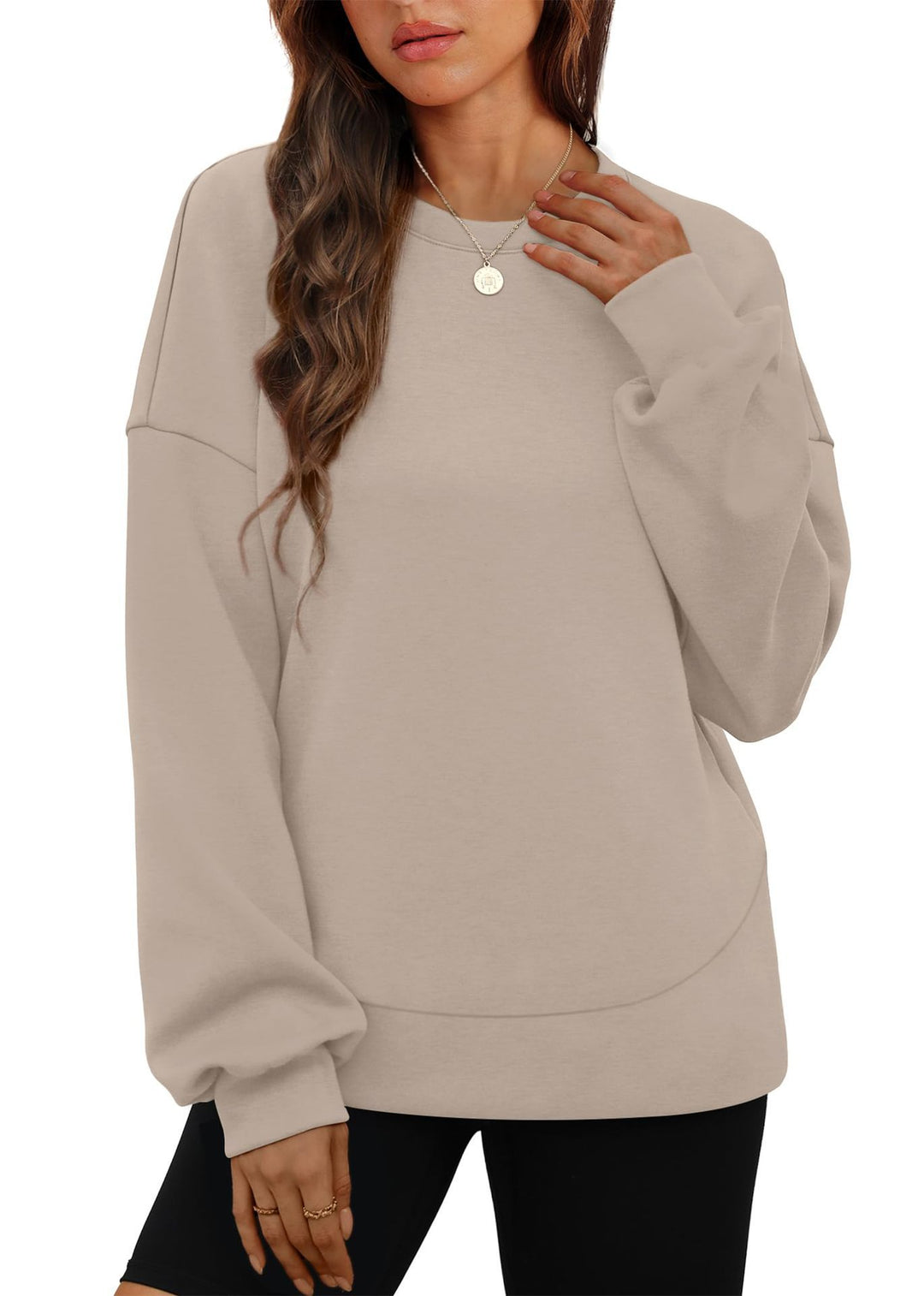 Damen nan lässiges Oversize Rundhals-Sweatshirt mit überschnittener Schulter gerundetem Saum und weichem Innenfutter Shop Nory