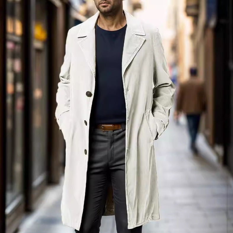 Herren Leichter langer Trenchcoat mit Reverskragen und aufgesetzten Eingrifftaschen Shop Nory