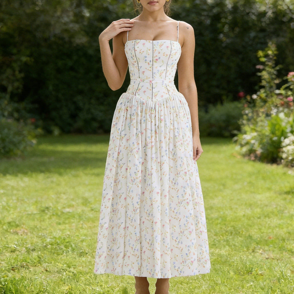 Damen Elegantes Maxikleid mit floralem Muster und schulterfreiem Design