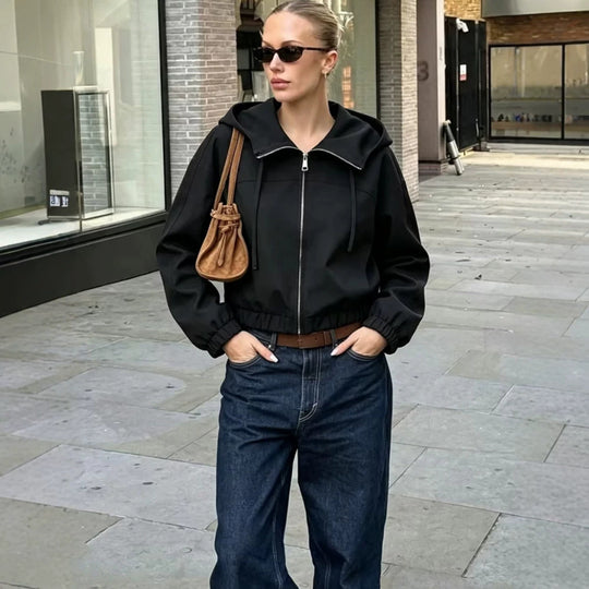 Damen Leichte Kapuzenjacke Cropped mit elastischem Saum Shop Nory