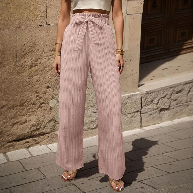 Damen Weite Plissee-Hose mit Paperbag-Bund und Taillenbindegürtel Shop Nory