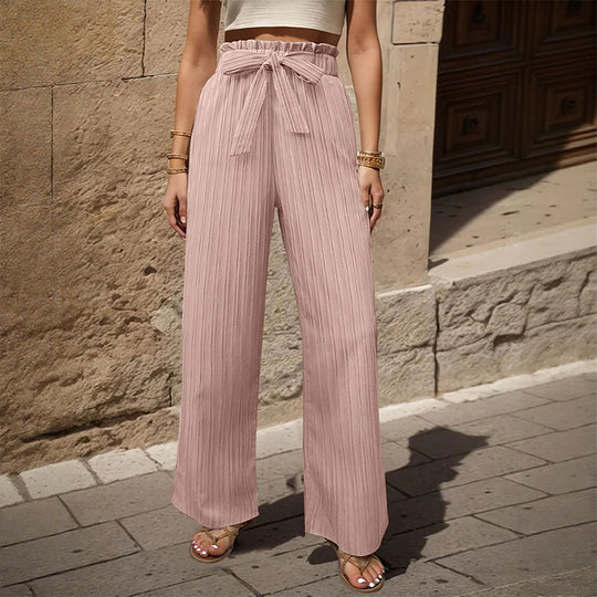 Damen Weite Plissee-Hose mit Paperbag-Bund und Taillenbindegürtel Shop Nory