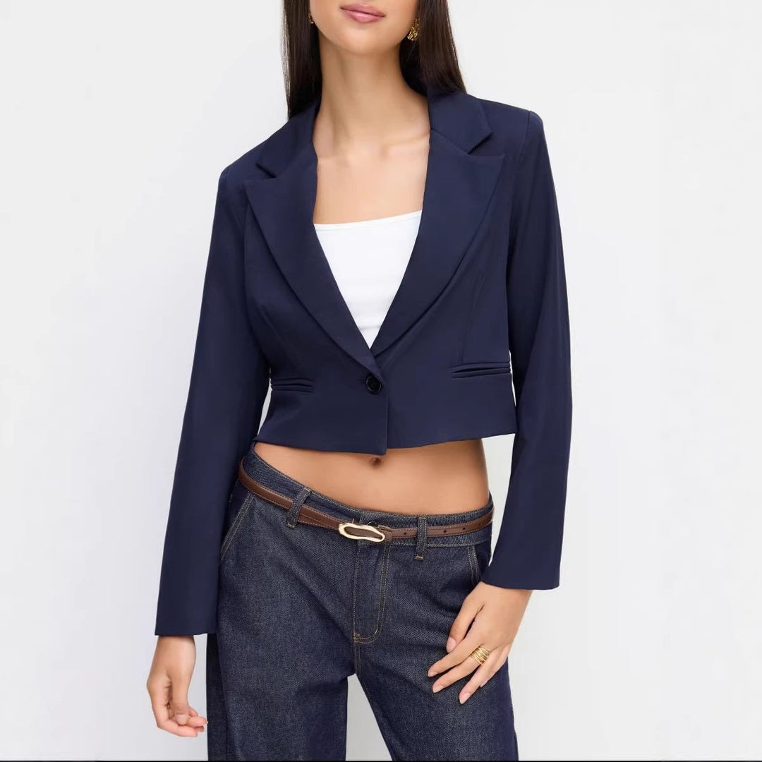Damen Kurzblazer im Cropped‑Schnitt mit Reverskragen und ein‑Knopf‑Verschluss Shop Nory