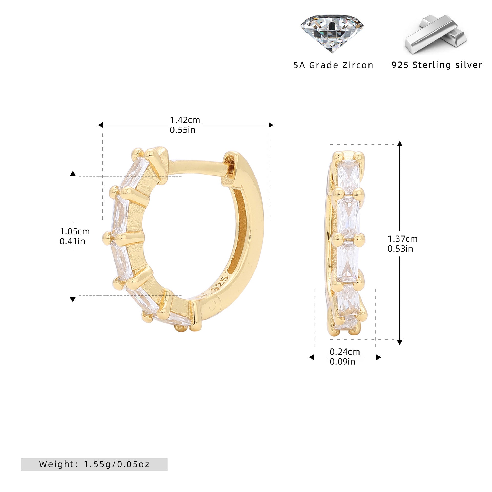 Damen Creolen mit funkelnden Zirkon-Elementen aus hochwertigem 925 Sterling Silber Shop Nory
