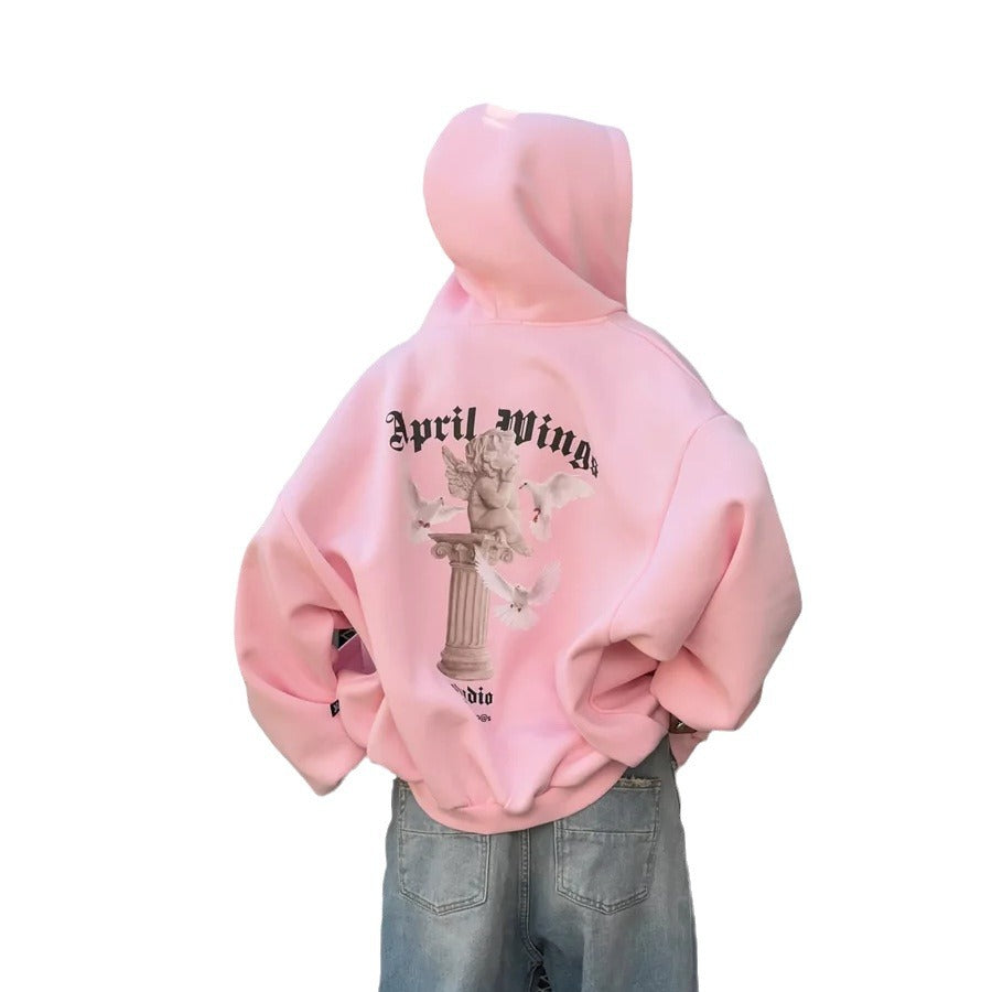 Damen oversized Kapuzenpullover mit Engels-Print und kunstvollem Rückendruck Shop Nory