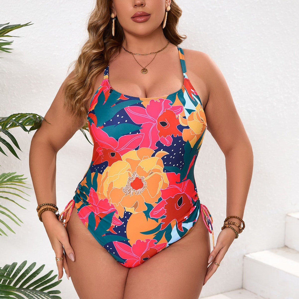 Damen Einteiler Badeanzug mit floralem Design und verstellbaren Trägern
