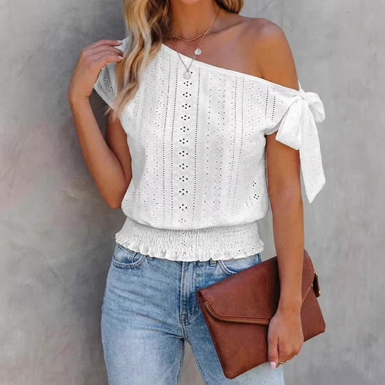 Damen Off-Shoulder Bluse mit voluminösen Ärmeln und Rüschen